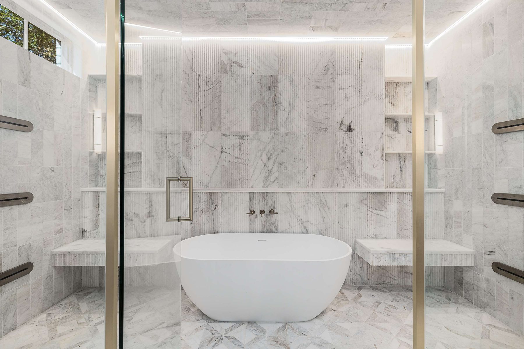 Primary bathroom soaking tub in a Brookhaven custom home built by VIBE